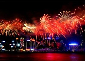 Hong Kong Chinese New Year Fireworks from Cruise Boat Hong Kong Chinese New Year Fireworks from Cruise Boat