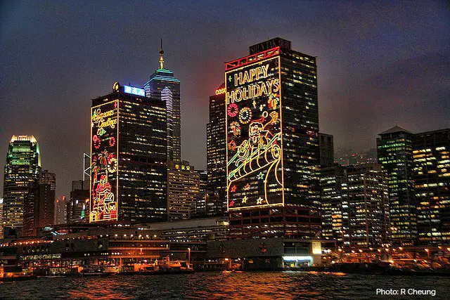 Buildings in the Harbourfront richly decorated for Christmas Buildings in the Harbourfront richly decorated for Christmas