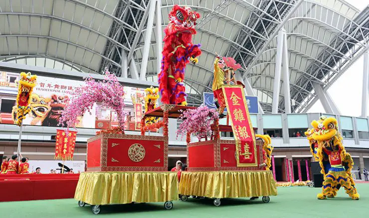 The Hong Kong Chinese New Year Horse Race Meeting at Sha Tin Lion Dances The Hong Kong Chinese New Year Horse Race Meeting at Sha Tin Lion Dances