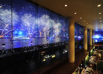 Harbour view room with Convention Center on background at the Regent Hotel in Hong Kong Harbour view room with Convention Center on background at the Regent Hotel in Hong Kong