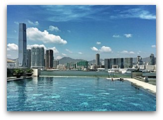 Infinity Pool and views of Kowloon skyline from the Four Seasons Hong Kong Infinity Pool and views of Kowloon skyline from the Four Seasons Hong Kong