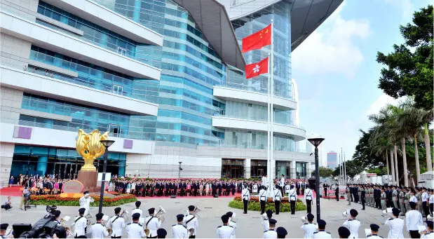 Hong Kong July 1st Flag Raising Ceremony Bauhinia Square Hong Kong July 1st Flag Raising Ceremony Bauhinia Square