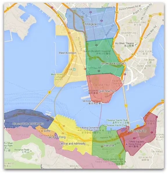 Hong Kong Neighborhoods Map Hong Kong Neighborhoods Map