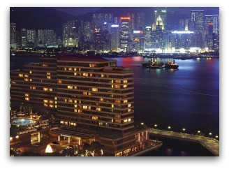 Harbour view room with Convention Center on background at Intercontinental Hotel in Hong Kong Harbour view room with Convention Center on background at Intercontinental Hotel in Hong Kong