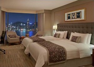 Harbour view room at Kowloon Shangri La Hotel in Hong Kong Harbour view room at Kowloon Shangri-La Hotel in Hong Kong