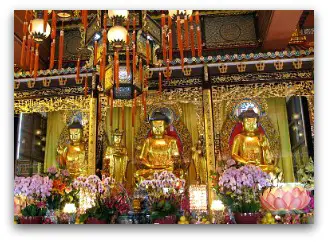 Three Buddha Altar at the Po Lin Monastery Three Buddhas at the Po Lin Monastery